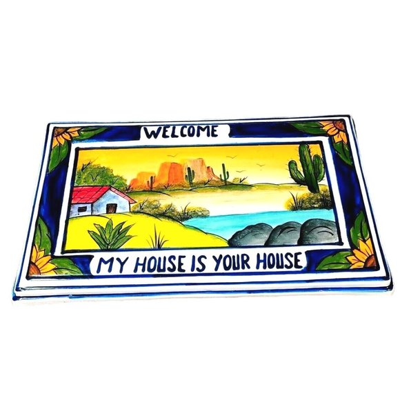 18 X 10 Mexican Talavera Wall Art Pottery Welcome Sign My House Is Your House - Picture 2 of 9
